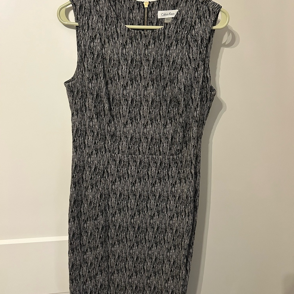 Calvin Klein Textured Black and Gray Midi Dress, black and white - Picture 2 of 4